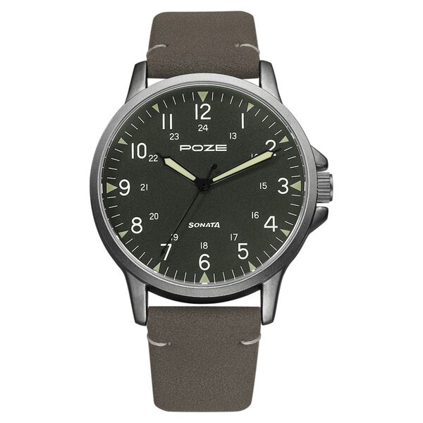Poze by Sonata Quartz Analog Grey Dial PU Leather Strap Watch for Men - image number 0
