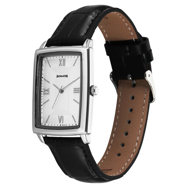 Sonata Festive Quartz Analog Silver Dial Leather Strap Watch For Men - image number 1