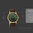 Sonata Traditional Essentials Quartz Analog Green Dial Brown Leather Strap Watch For Men - image number 3