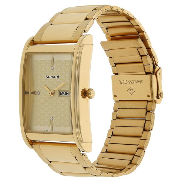 Sonata Quartz Analog with Day and Date Champagne Dial Stainless Steel Strap Watch for Men - image number 1