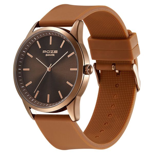 Poze by Sonata Quartz Analog Brown Dial Silicone Strap Watch for Men - image number 2