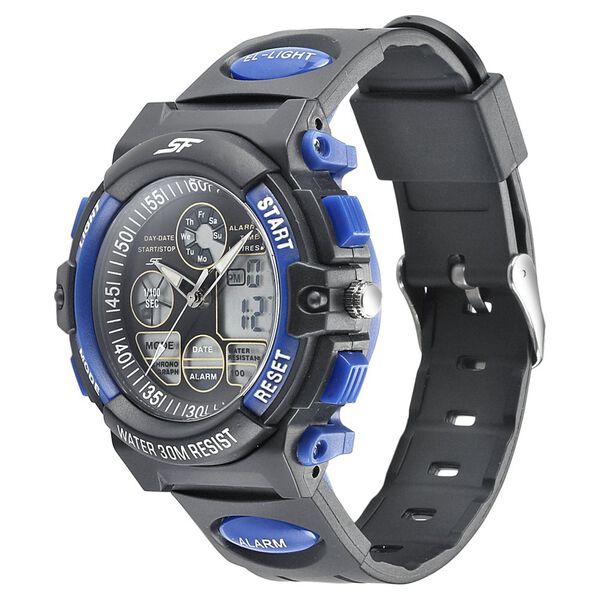 SF Quartz Analog Digital Black Dial PU Strap Watch for Men - image number 1
