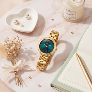 Poze By Sonata Quartz Analog Green Dial Rose Gold Stainless Steel Strap Watch For Women