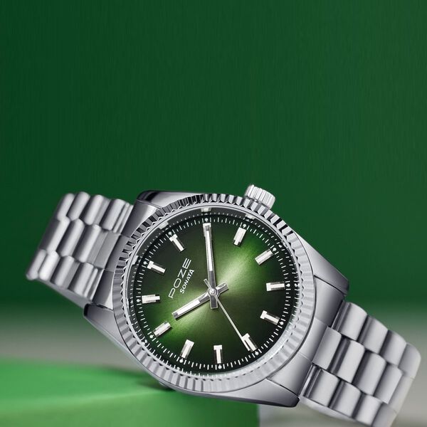 Sonata Poze Quartz Analog Green Dial Silver Color Metal Strap Watch For Men - image number 1