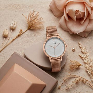 Poze By Sonata Quartz Analog White Dial Rose Gold Metal Strap Watch For Women