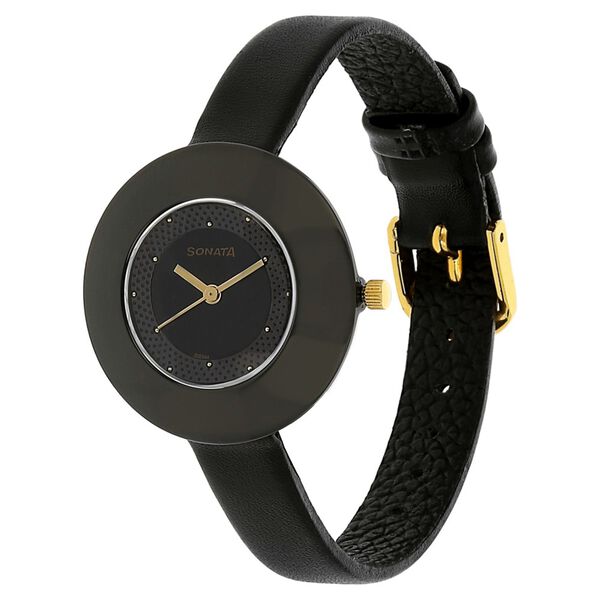 Sonata Quartz Analog Black Dial Leather Strap Watch for Women - image number 1