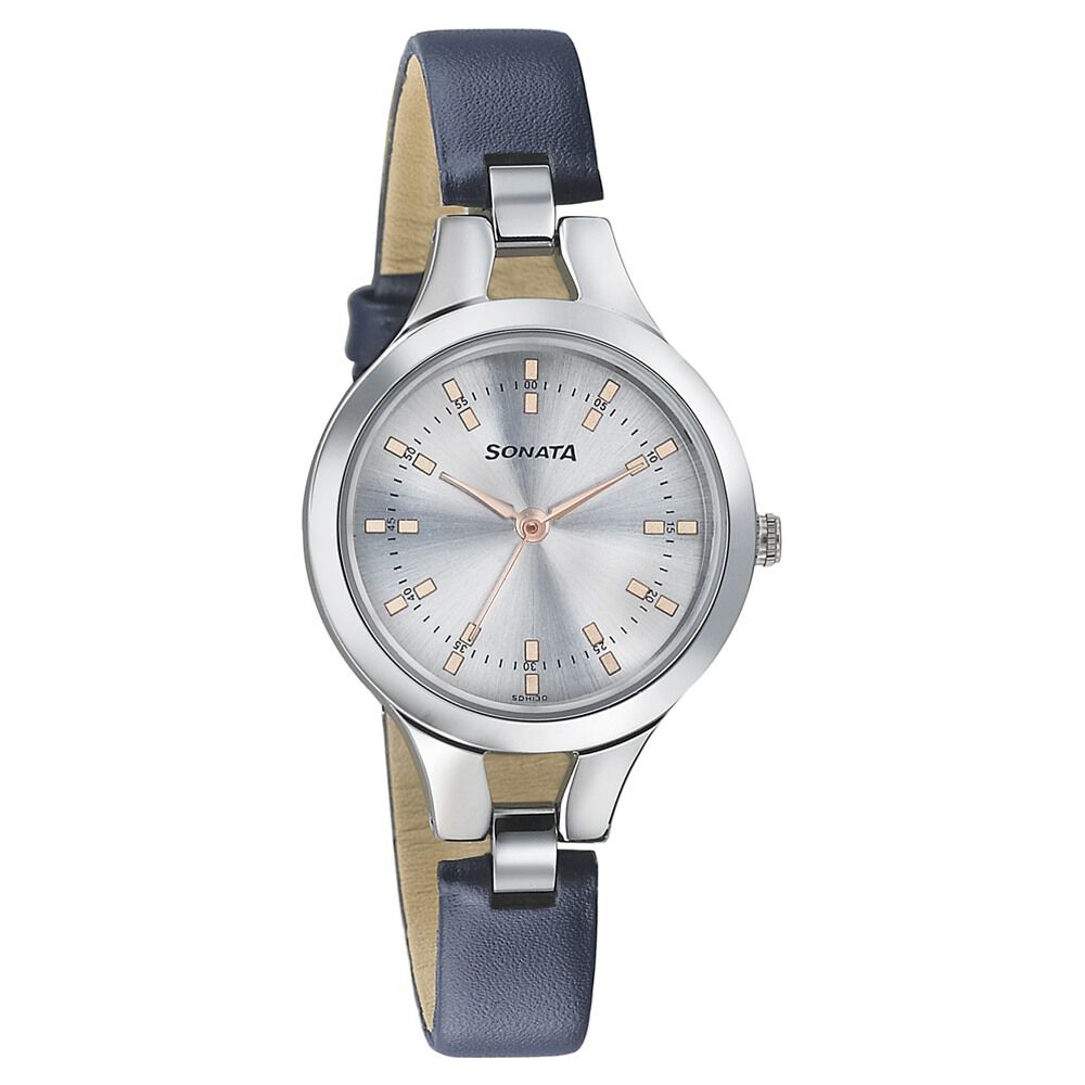 Buy Online Sonata Steel Daisies Silver Dial Women Watch With Leather Strap ns8151sl01 Sonata