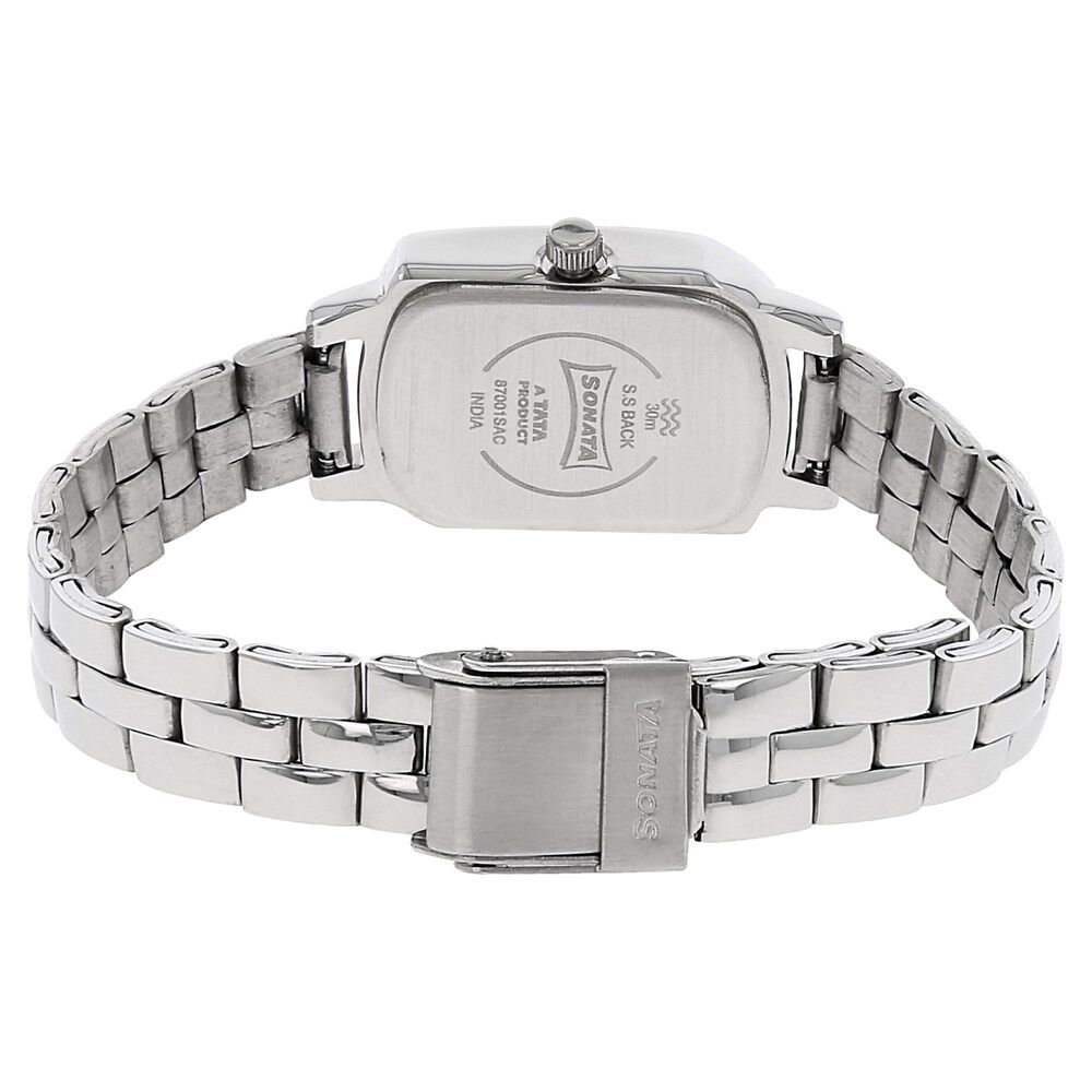 Buy Online Sonata Quartz Analog White Dial Stainless Steel Strap Watch for Women nn87001sm01 Sonata