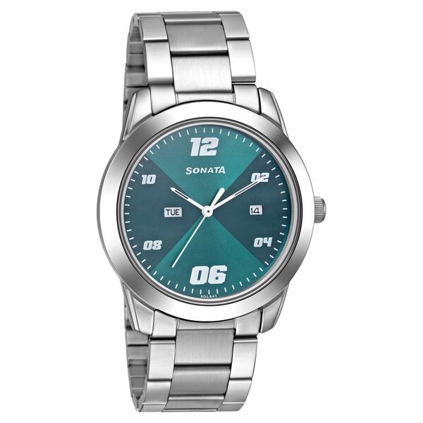 Sonata RPM Quartz Analog with Day and Date Green Dial Stainless Steel Strap Watch for Men - image number 0