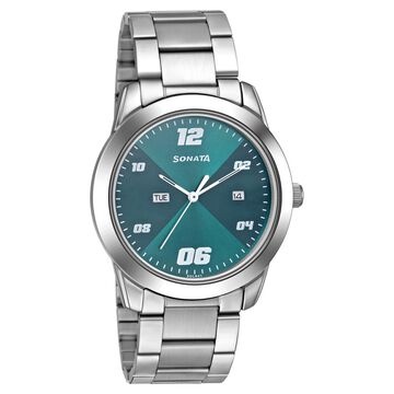 Sonata RPM Quartz Analog with Day and Date Green Dial Stainless Steel Strap Watch for Men