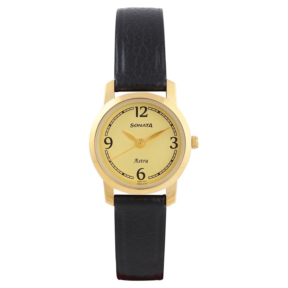 Sonata Quartz Analog Champagne Dial Brown Leather Strap Watch For Women-image-11