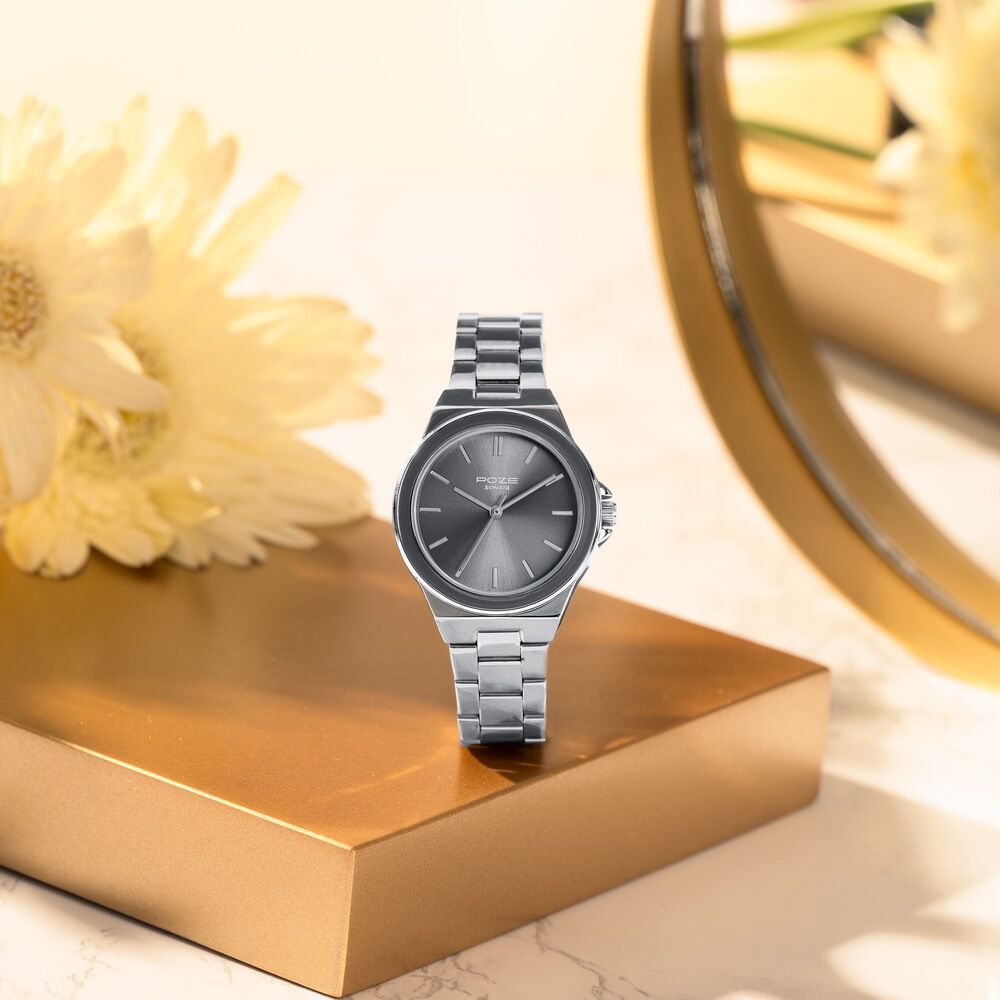 lady　1001 Buy Online Sonata Poze Quartz Analog Grey Dial Silver Colour