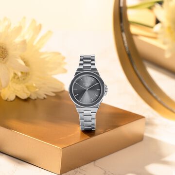 Sonata Poze Quartz Analog Grey Dial Silver Colour Stainless Steel Strap Watch For Women