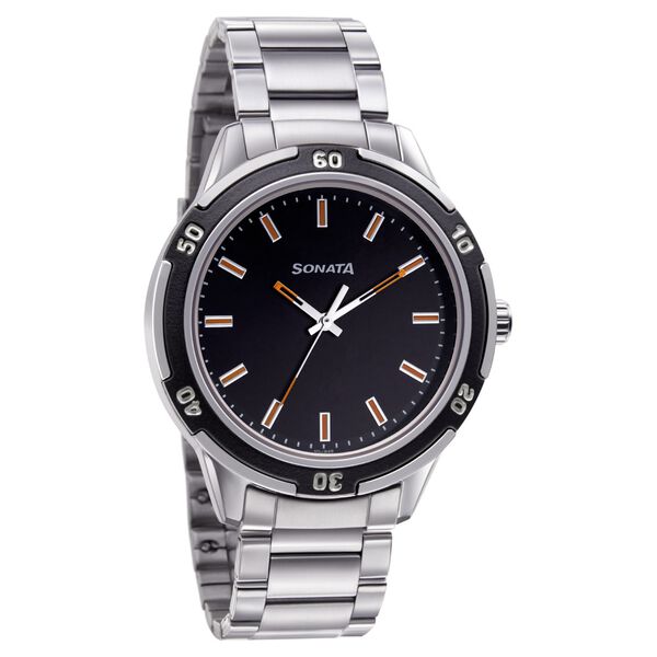 Sonata Quartz Analog Black Dial Metal Strap Watch for Men - image number 0