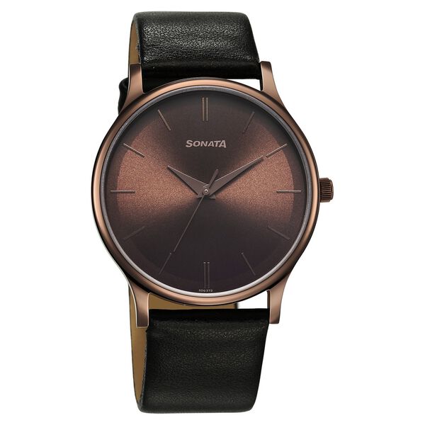 Sonata Aspire Quartz Analog Brown Dial Leather Strap Watch for Men - image number 1
