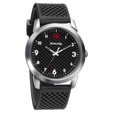 Sonata Smart Plaid Quartz Analog Black Dial TPU Strap Watch for Men