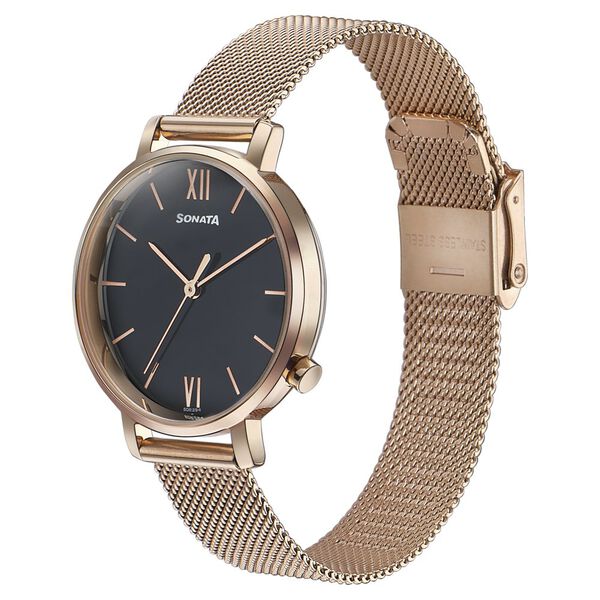 Sonata Elegent Essentials Quartz Analog Black Dial Stainless Steel Strap Watch For Women - image number 2