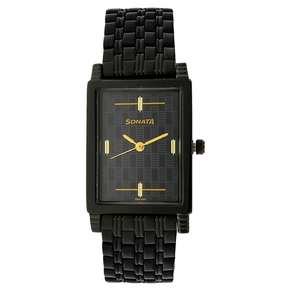 Buy Online Sonata Quartz Analog Black Dial Stainless Steel Strap Watch for Men nr7058nm01 Sonata
