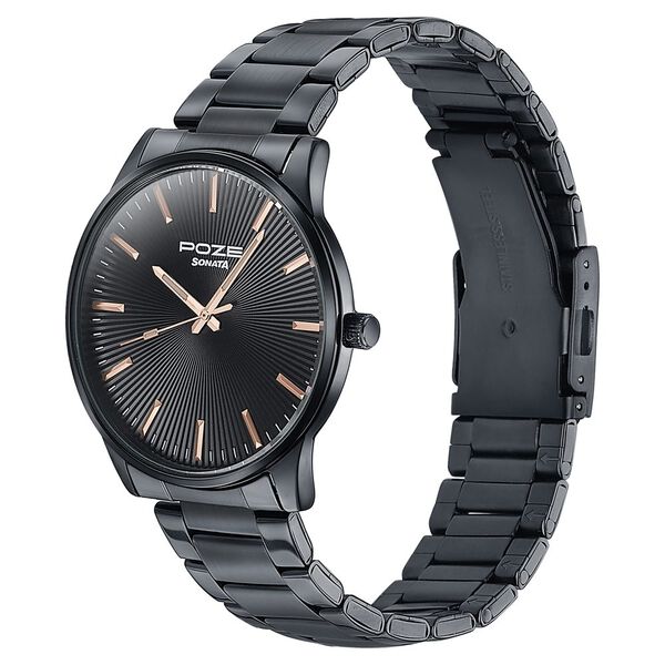 Sonata Poze Quartz Analog Black Dial Metal Strap Watch For Men - image number 3