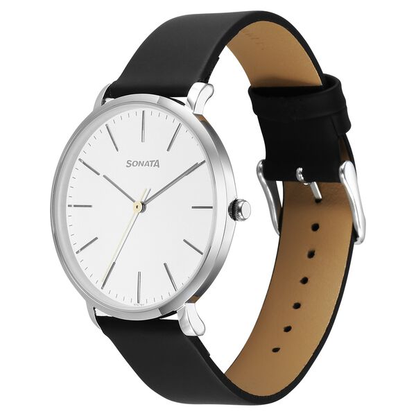 Sonata Ascent Quartz Analog White Dial Leather Strap Watch For Men - image number 2