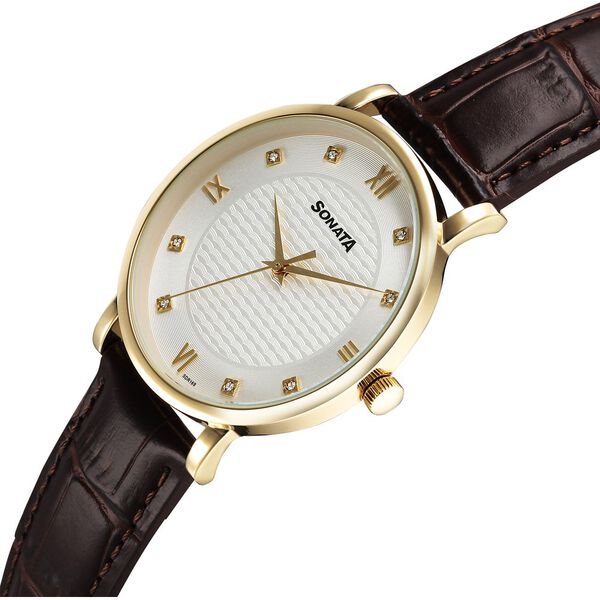 Sonata Wedding Quartz Analog Off White Dial Leather Strap Watch For Men - image number 1