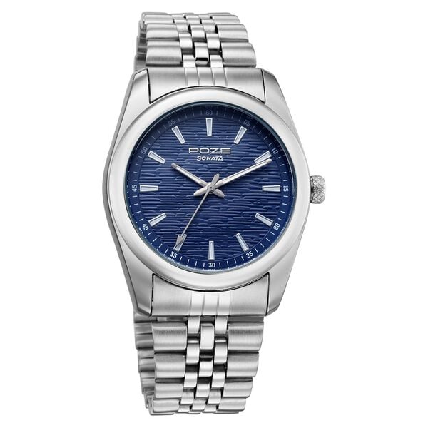 Poze By Sonata Quartz Analog Blue Dial Silver Metal Strap Watch For Men - image number 1