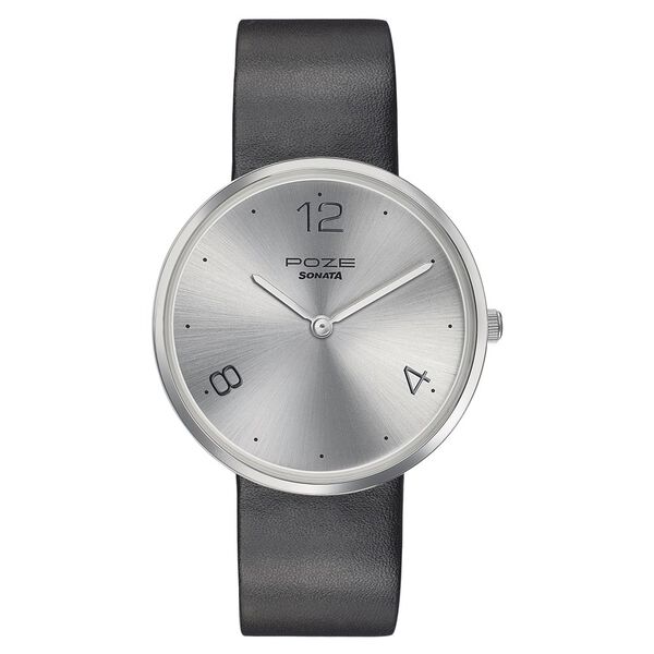 Sonata Poze Quartz Analog Silver Dial Leather Strap Watch for Men - image number 0