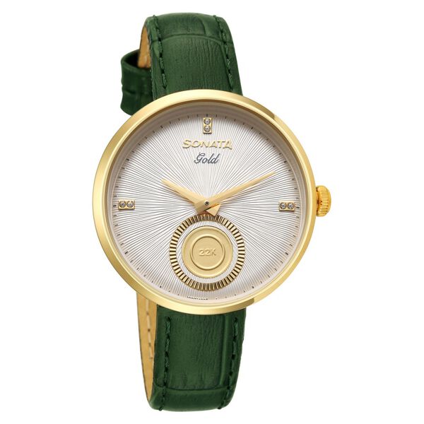 Sonata Gold White Dial Leather Strap Watch for Women with 22K Tanishq Gold Coin - image number 1