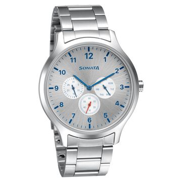 Sonata Quartz Analog Silver Dial Metal Strap Watch for Men