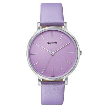 Sonata Pastel Play Quartz Analog Lavender Dial Leather Strap Watch For Women