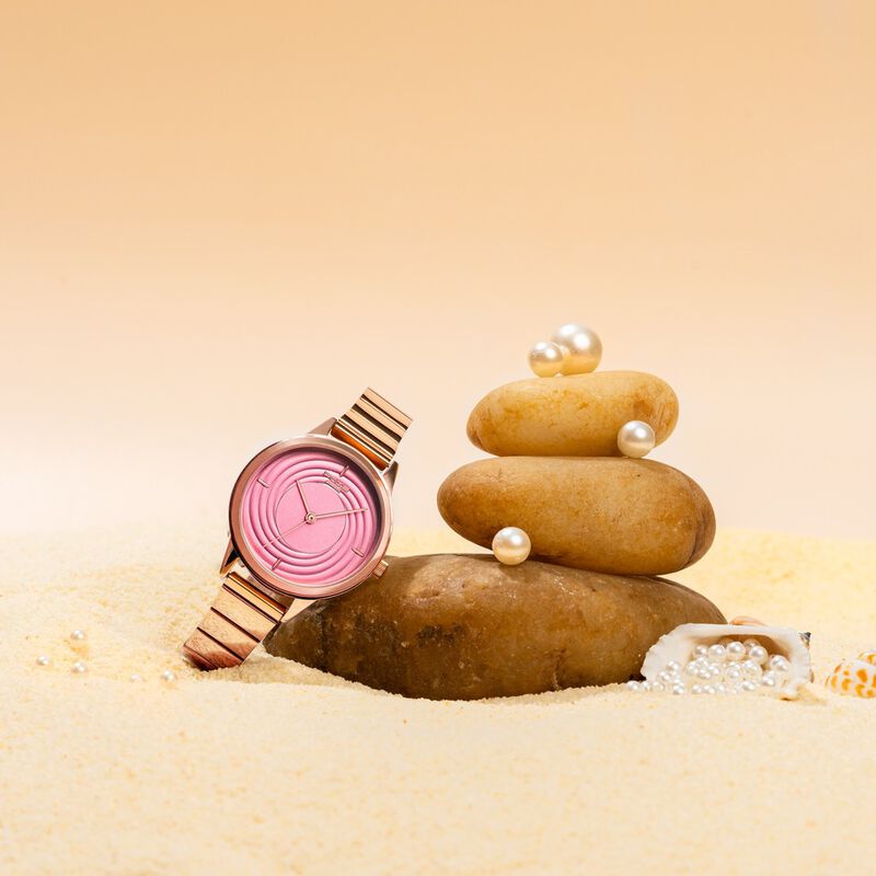 Sonata Poze Quartz Analog Pink Dial Stainless Steel Strap Watch For Women