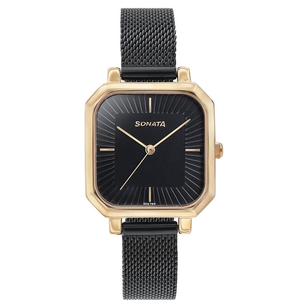 Buy Online Sonata Modern Edit Quartz Analog Black Dial Black Stainless Steel Strap Watch For Women 87072km01 p Sonata