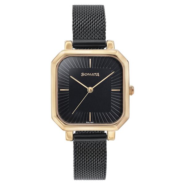 Sonata Modern Edit Quartz Analog Black Dial Black Stainless Steel Strap Watch For Women - image number 0