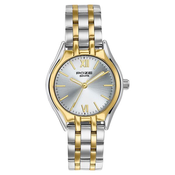 Poze By Sonata Quartz Analog Silver Dial Two Toned Metal Strap Watch For Women - image number 1