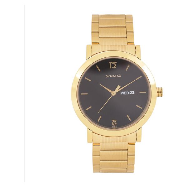 Sonata Quartz Analog with Day and Date Black Dial Stainless Steel Strap Watch for Men - image number 1