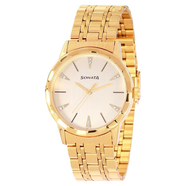 Sonata Quartz Analog Champagne Dial Stainless Steel Strap Watch for Men - image number 0