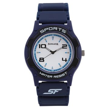 SF Quartz Analog White Dial Silicone Strap Watch for Men