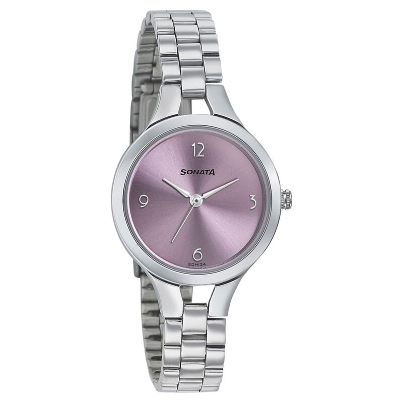 Sonata Steel Daisies Pink Dial Women Watch With Stainless Steel Strap - image number 0