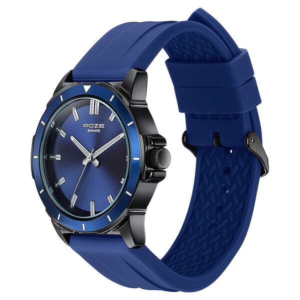 Sonata Poze Quartz Analog Blue Dial Blue Silicone Strap Watch For Men - image number 4