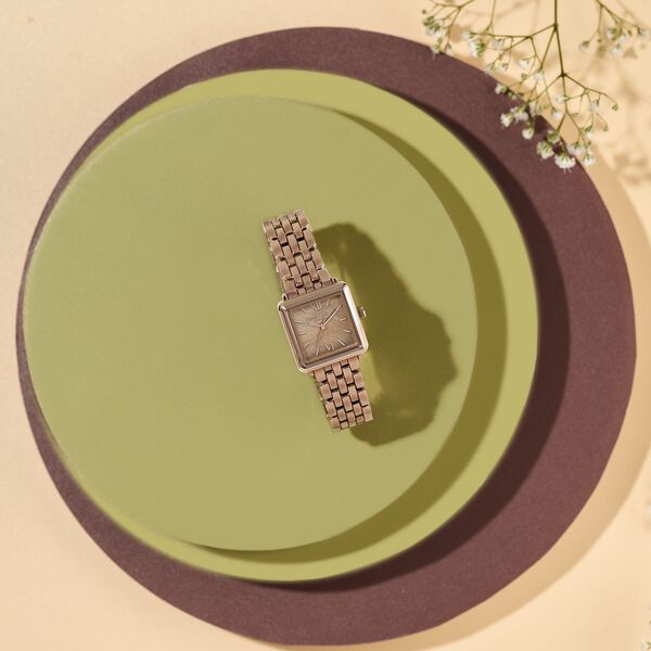 Poze By Sonata Quartz Analog Brown Mother of Pearl Dial Rose Gold Metal Strap Watch For Women - image number 0