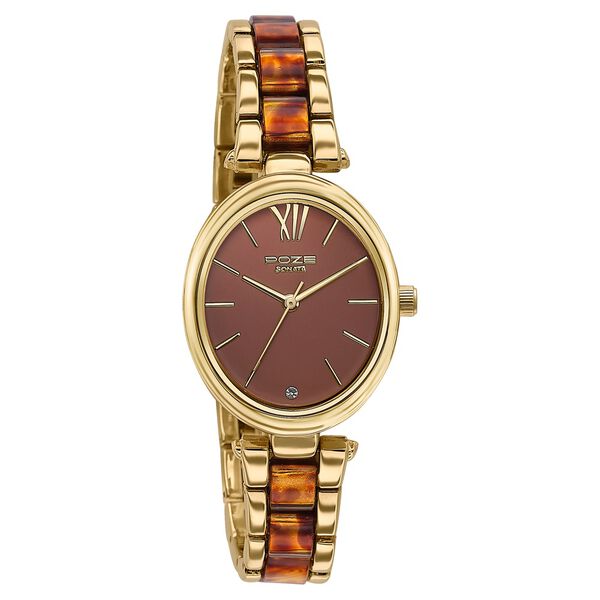 Sonata Poze Quartz Analog Brown Dial Bimetal Strap Watch For Women - image number 2