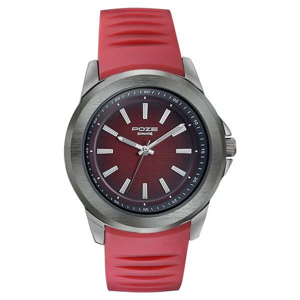 Sonata Poze Quartz Analog Red Dial Plastic Strap Watch For Men - image number 1