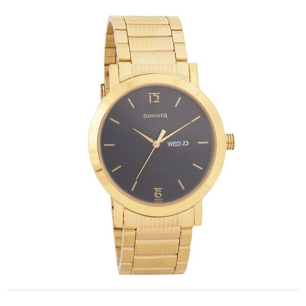 Sonata Quartz Analog with Day and Date Black Dial Stainless Steel Strap Watch for Men - image number 0