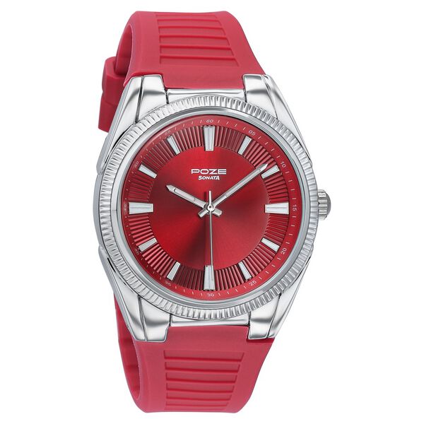 Poze By Sonata Quartz Analog Red Dial Red Silicone Strap Watch For Men - image number 2