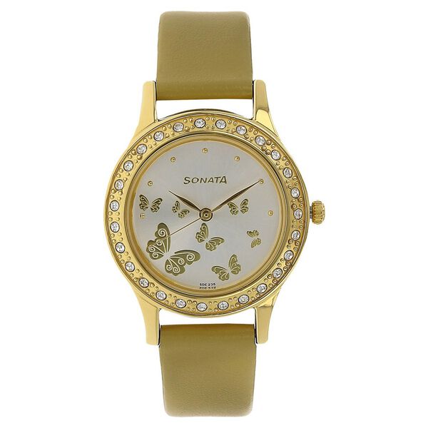 Sonata Quartz Analog Silver Dial Leather Strap Watch for Women - image number 0