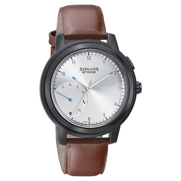 Sonata Stride Smart Silver Dial Leather Strap Watch for Men - image number 0