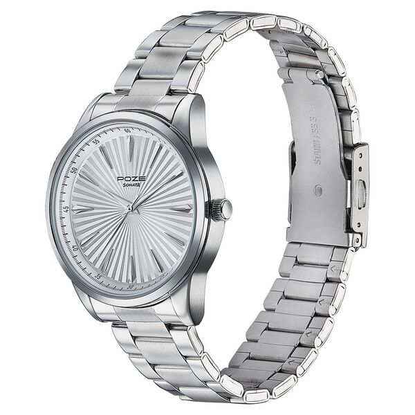 Sonata Poze Quartz Analog White Dial Metal Strap Watch For Men - image number 3