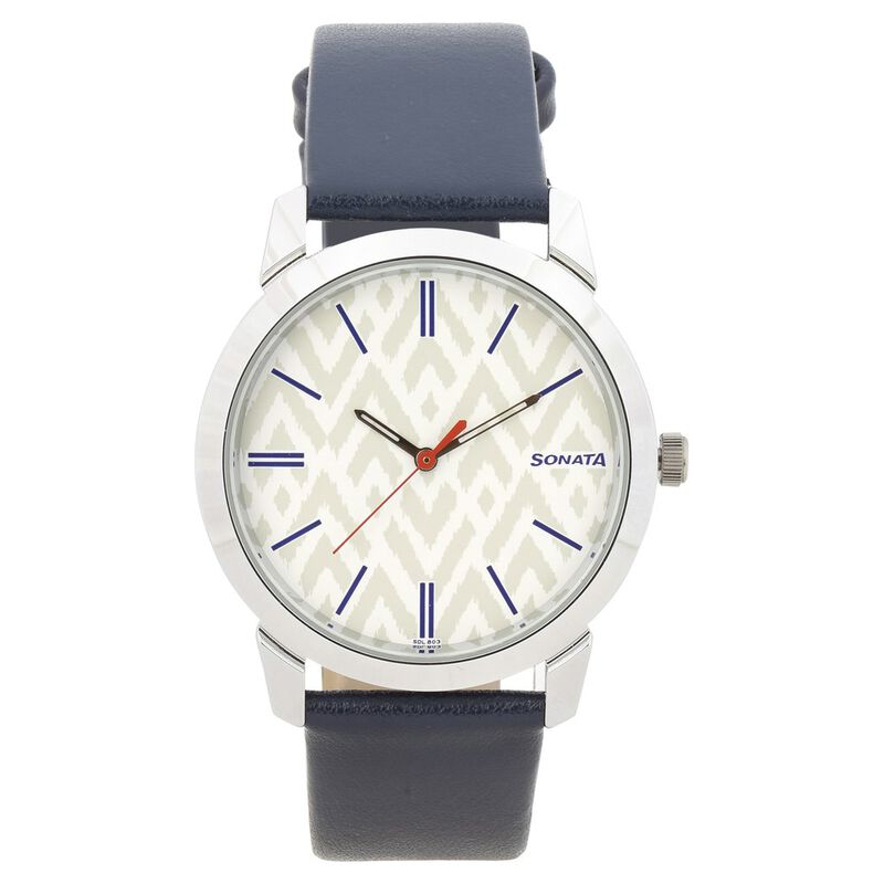 Knot White Dial Leather Strap Watch for Men - image number 1
