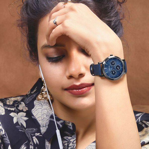 Sonata Multifunctions Blue Dial Women Watch With Leather Strap - image number 0