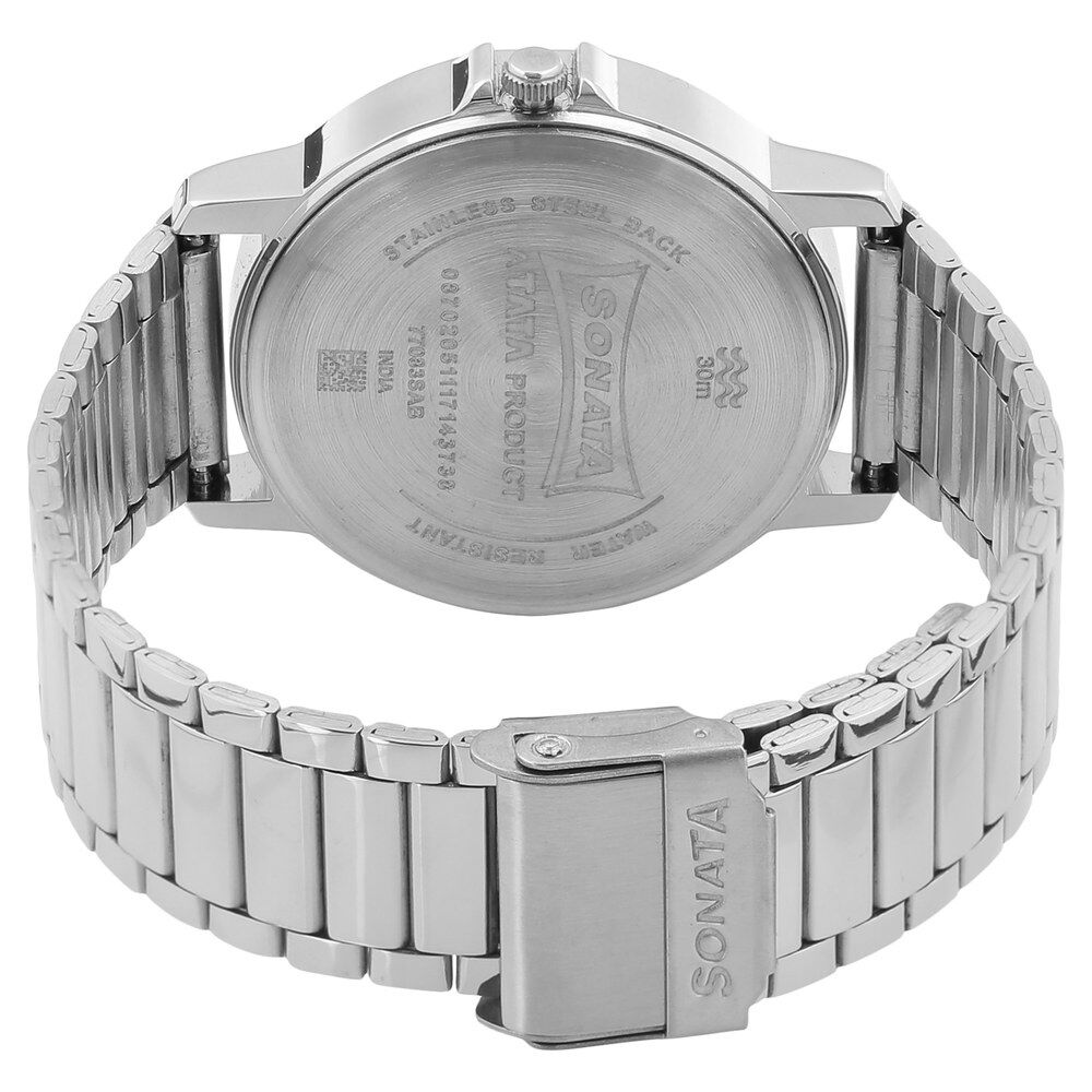 Buy Online Sonata Quartz Analog with Day and Date White Dial Stainless Steel Strap Watch for Men ns77083sm01 Sonata